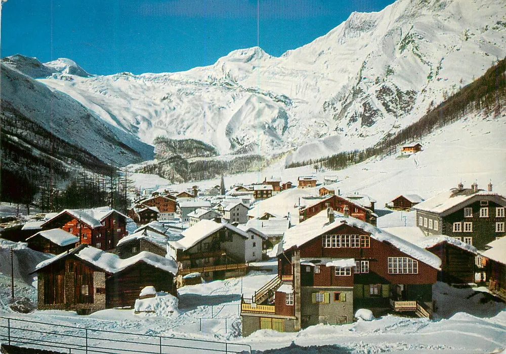 Saas Fee 1800 m — Feegletscher und Längfluh, Allalinhorn 4206 m, Täschhorn 4490 m — Photo Klopfenstein, Adelboden - Vorderseite