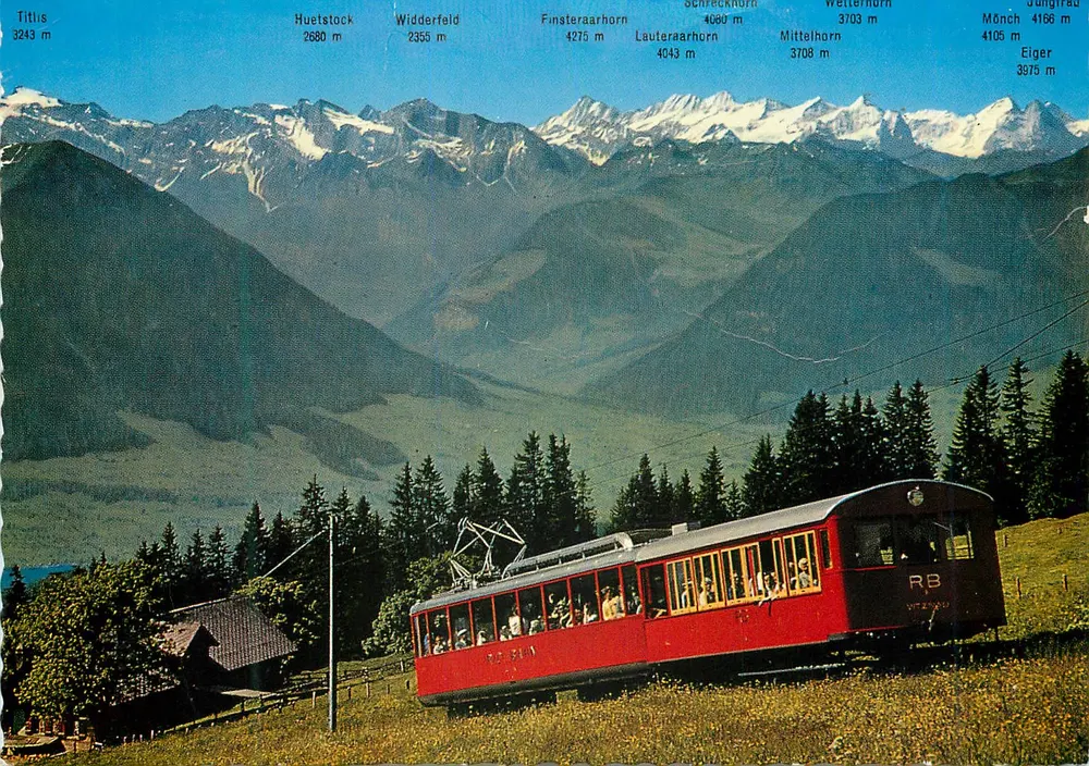 Vitznau-Rigi-Bahn — vista panorâmica com as Alpes Bernois — editor M. Bürgi, Vitznau - Frente