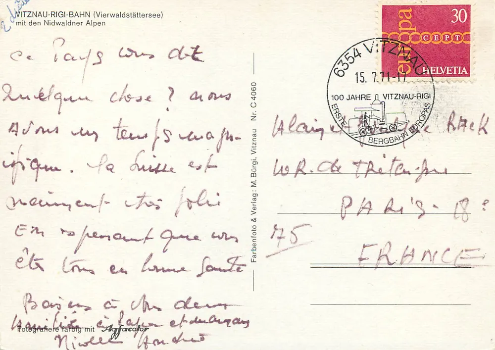 Vitznau-Rigi-Bahn (Vierwaldstättersee) — mit den Alpen von Nidwalden — Verlag M. Bürgi, Vitznau, Nr. C.4060 - Rückseite