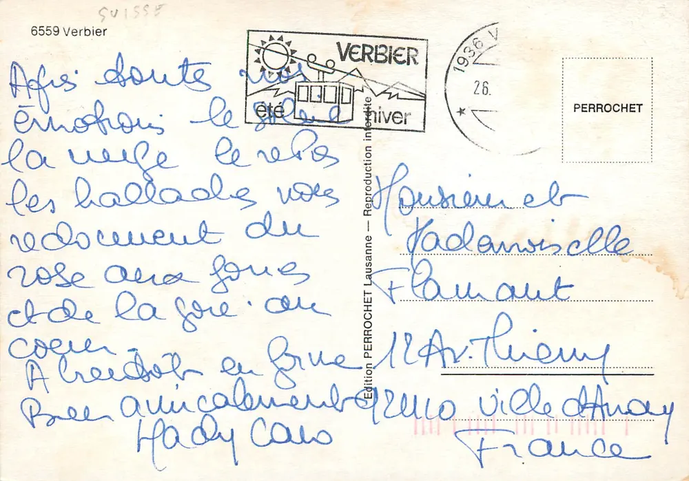 Paisagem invernal — Verbier — Edição Perrochet - Verso