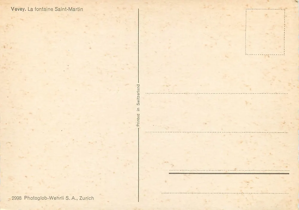 Vevey - Fontaine Saint-Martin — editor Photoglob-Wehrli S.A., Zurique - Verso