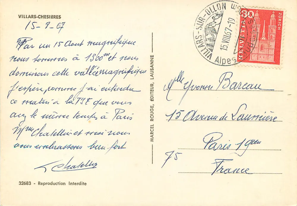 Villars-sur-Ollon — Panoramablick — Marcel Rouge, Verlag, n°32683 - Rückseite