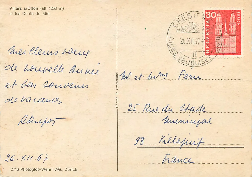Villars s/Ollon (alt. 1253 m) e le Dents du Midi — 2716 Photoglob-Wehrli AG, Zürich - Verso