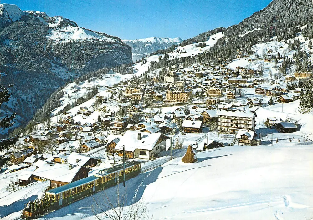 Wengen - CH, Wintersportplatz mit Wengernalp-Bahn — Foto Fritz Lauener, n°145 - Vorderseite