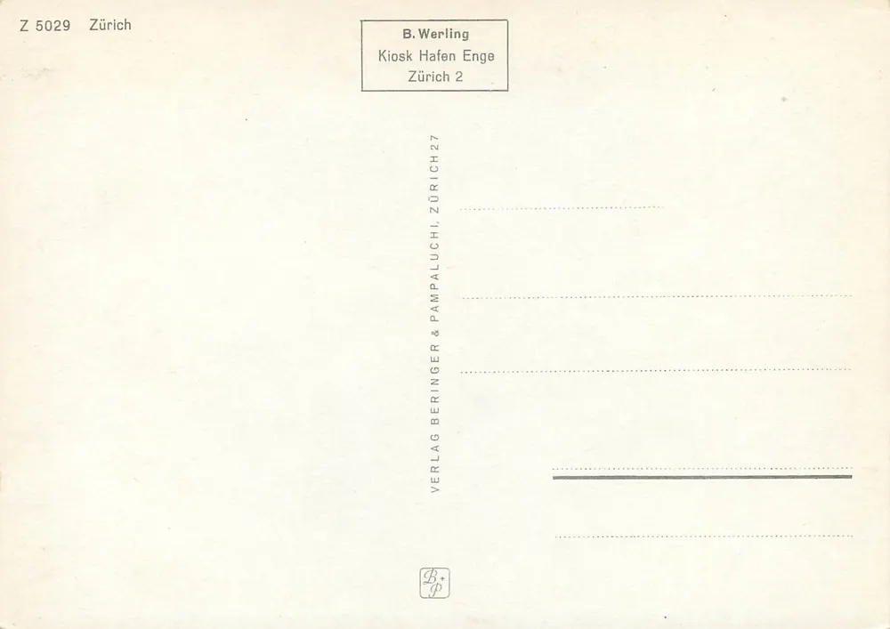 Ansicht von Zürich — See und Stadt — Verlag B. Werling - Rückseite