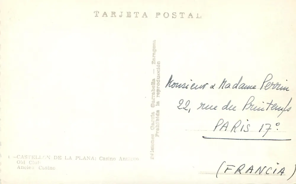 Castellón de la Plana — Altes Casino — Verleger García Carraballa - Rückseite