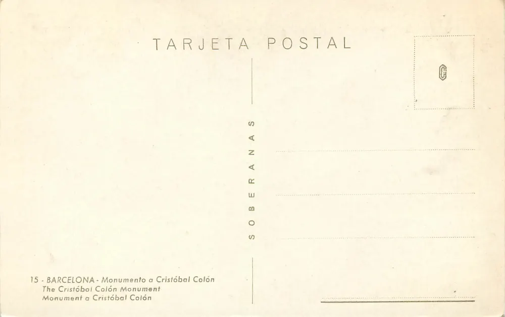 Barcelona - Denkmal für Christoph Kolumbus — Verlag Soberanas, Nr. 15 - Rückseite