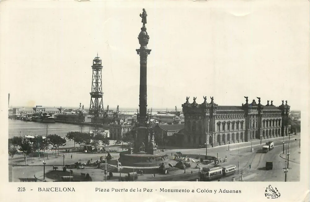 Barcelona — Place de la Paix mit dem Monument zu Colón und den Aduanas — Verlag 'Turismo' n°225 - Vorderseite
