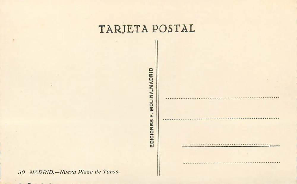 Neue Plaza de Toros — Madrid — Editions F. Molina - Rückseite