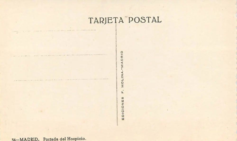 Madrid — Ansicht des Eingangs des Hospiz — Éditions F. Molina, Madrid - Rückseite