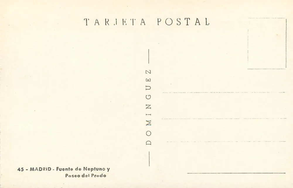 Madrid — Fontäne des Neptun und Paseo del Prado — Dominguez Postal n°45 - Rückseite