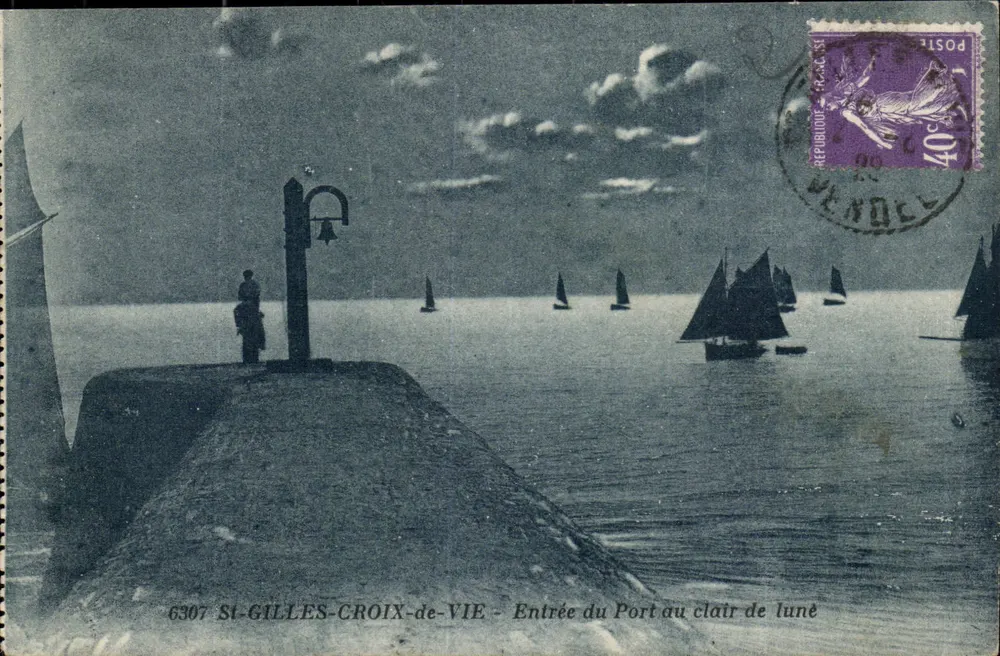 St-Gilles-Croix-de-Vie — Eingang zum Hafen bei Mondlicht — R. Bergeville, Verlag, Nr. 6307 - Vorderseite