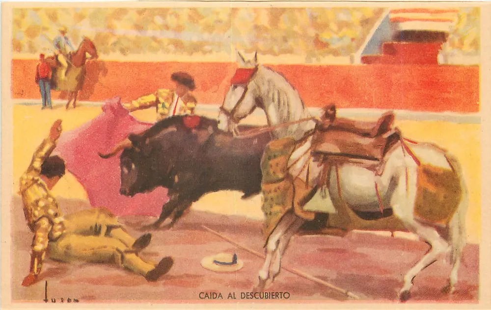 Queda ao descoberto — cena de tauromaquia — Sirentica, série 1059 - Frente