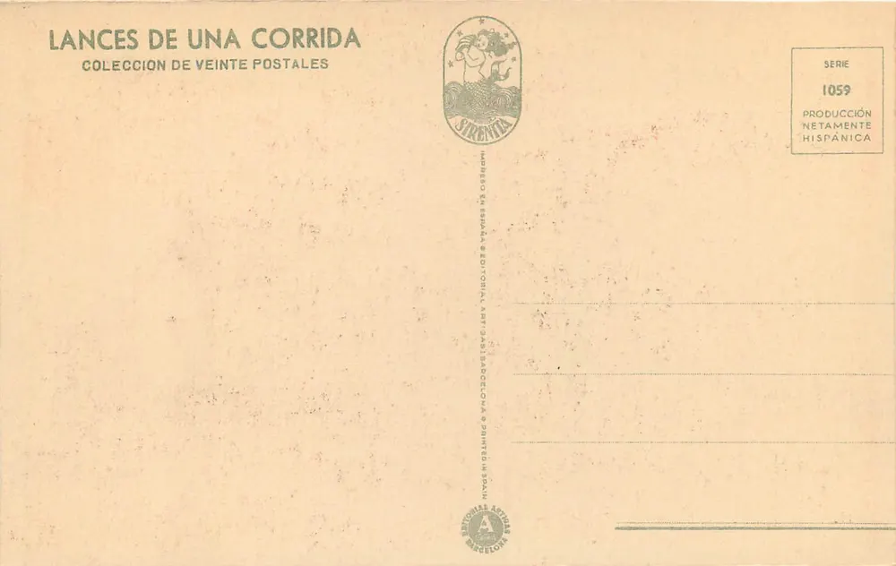 Queda ao descoberto — cena de tauromaquia — Sirentica, série 1059 - Verso