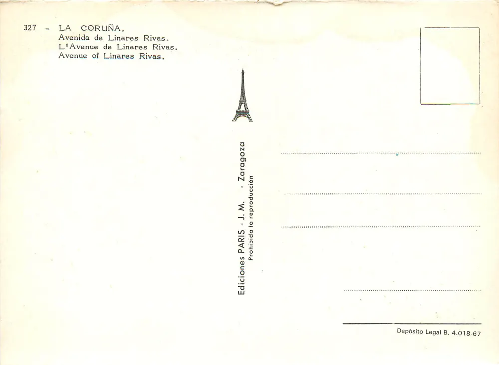 La Coruña — Avenida de Linares Rivas — Edições J.M. Zaragoza - Verso