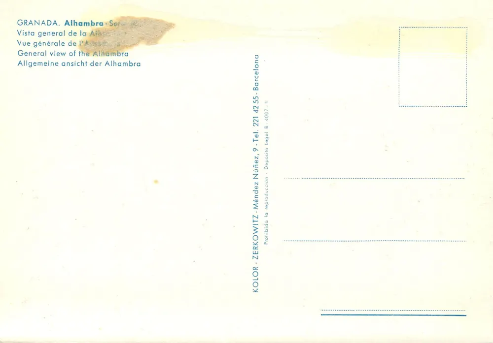 Alhambra — Allgemeine Ansicht — Legal Deposit Núñez, 9 - Barcelona - Rückseite