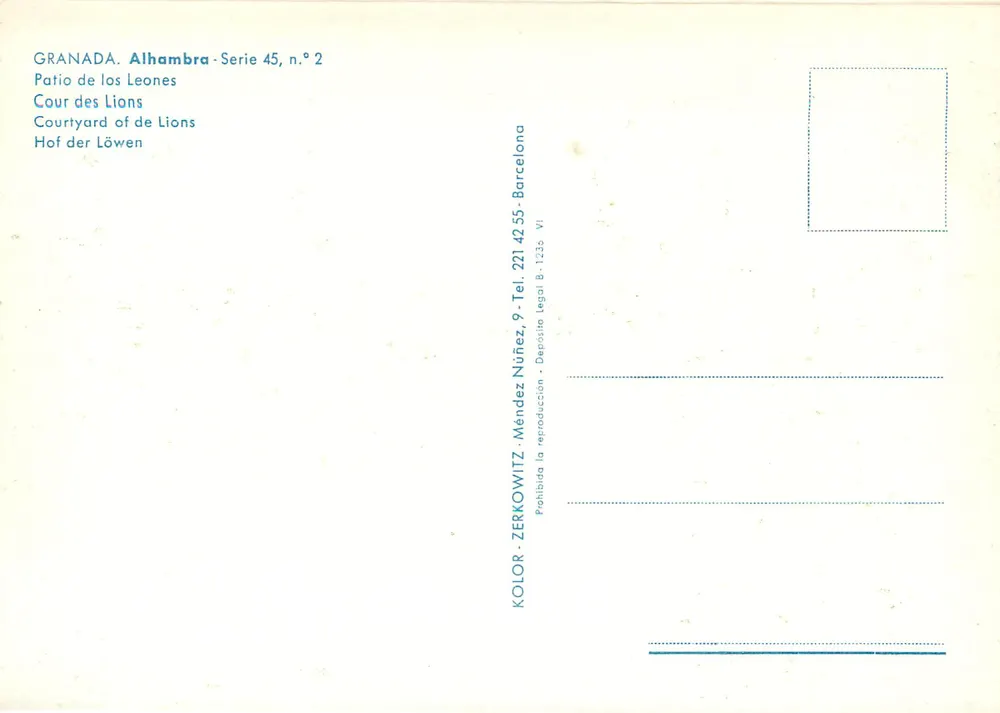 Alhambra — Cour des Lions — Kolor-Zerkowitz, Series 45, n°2 - Back