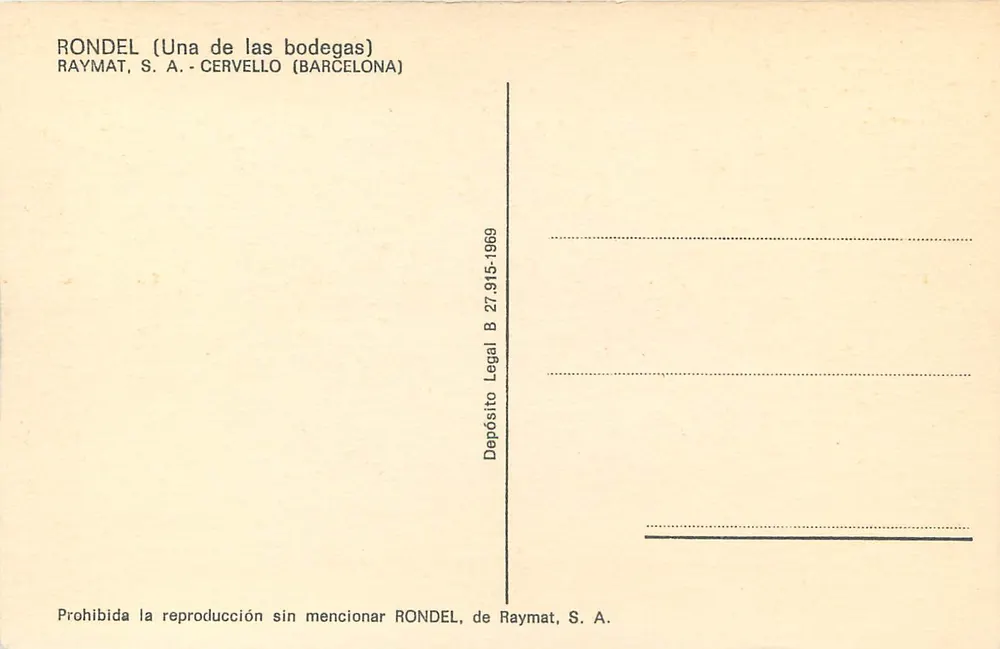 Rondel (Eine der Kellerräume) — Raymat, S.A. - Cervello (Barcelona) - Rückseite