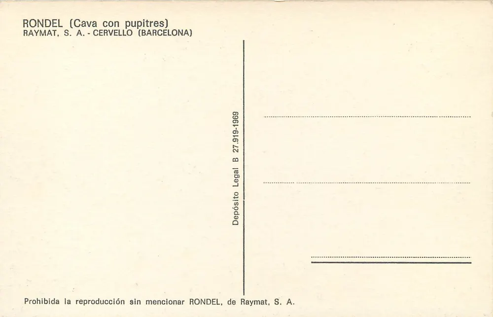 Bierkeller — Rondel (Cava mit Ständern) — Raymat, S.A. - Cervello (Barcelona) - Rückseite