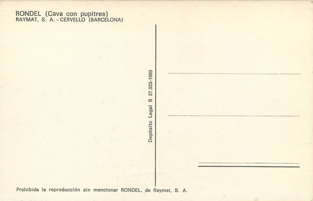 Schaumwein Keller — RONDEL (Cava mit Pulten) — Raymat, S.A. - Cervello (Barcelona) - Rückseite