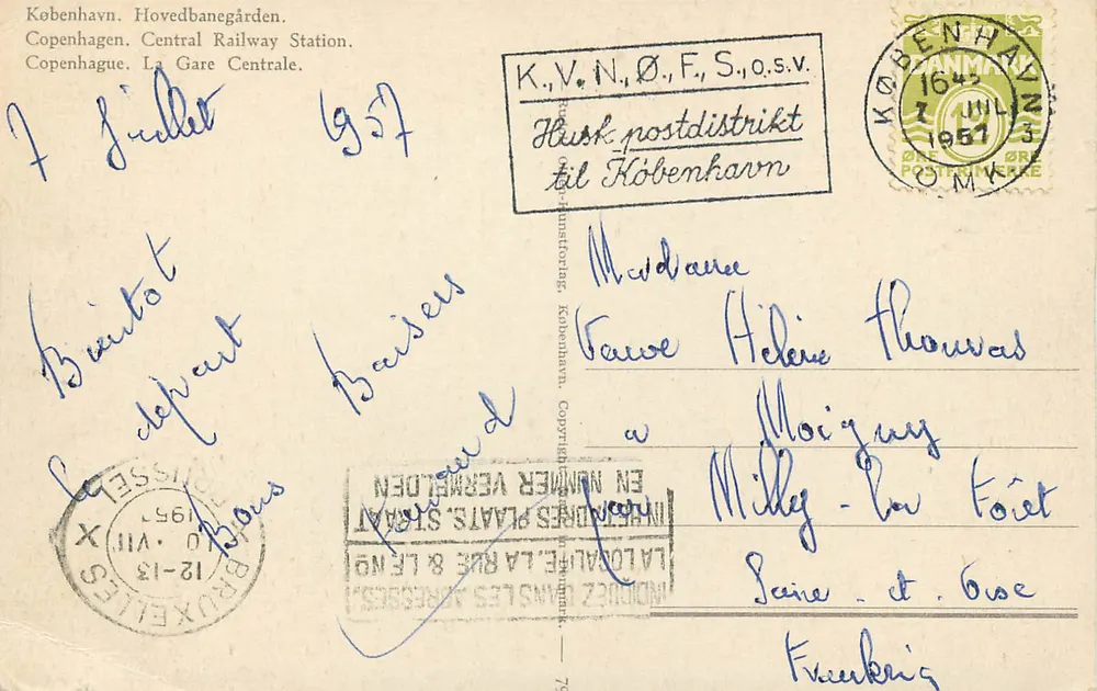 कोपेनहेगन। होवेडबानेगार्डेन — केंद्रीय रेलवे स्टेशन — एडिटर: K.V.N.Ø.F.S.O.S.V. - पीछे