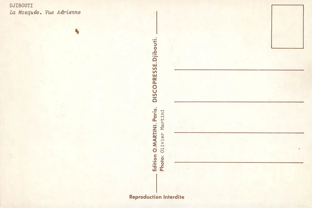 Djibouti — Die Moschee. Luftaufnahme — Edition O. MARTINI, Paris - Rückseite