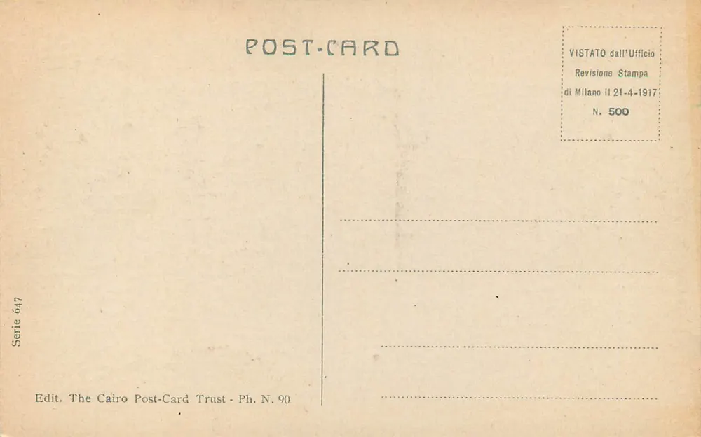 Cairo — Rue de Gourieh — The Cairo Post-Card Trust, serie 647, n° 90 - Achterkant
