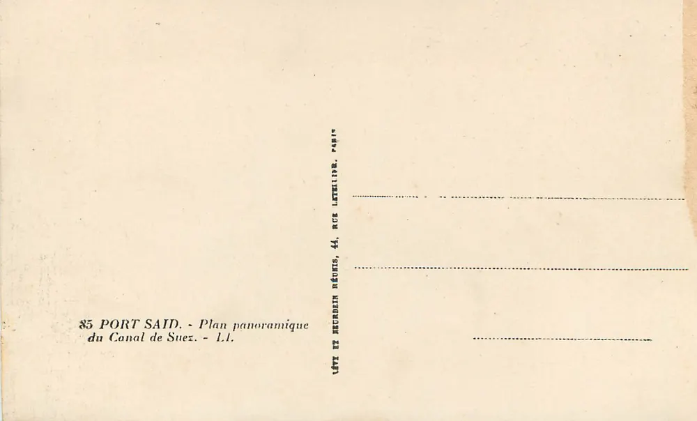 Port-Said — Panoramischer Plan des Suezkanals — L.L. - Rückseite