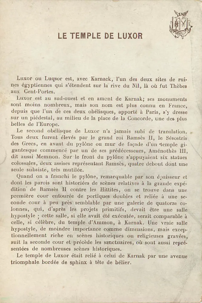 O Templo de Luxor (Egito) — Monumentos Antigos — Editor Cent-Portes, n° 13 - Verso