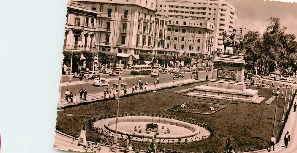 Cairo - Praça da Ópera — estátua equestre e fonte — editor Lehnhert & Landrock - Frente