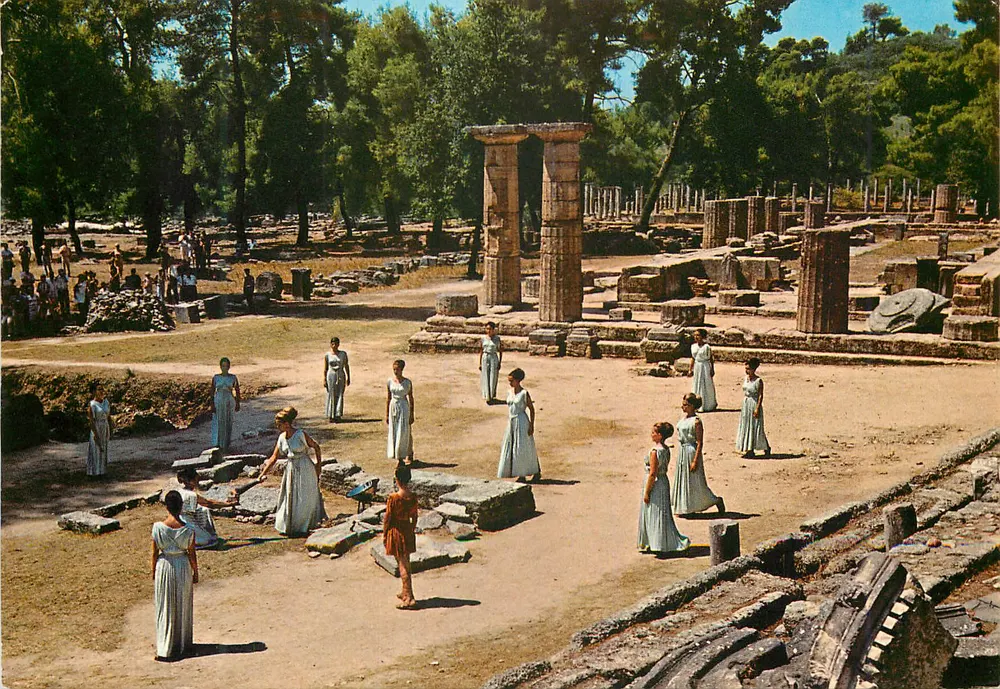 Olympia — Anzündung der Olympischen Flamme — B. Hadas, Verleger - Vorderseite