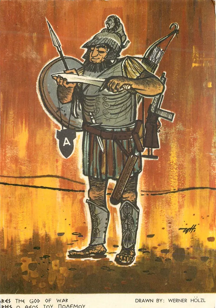 Ares, el dios de la guerra — dibujo de Werner Hölzl — editor desconocido, serie A - Anverso