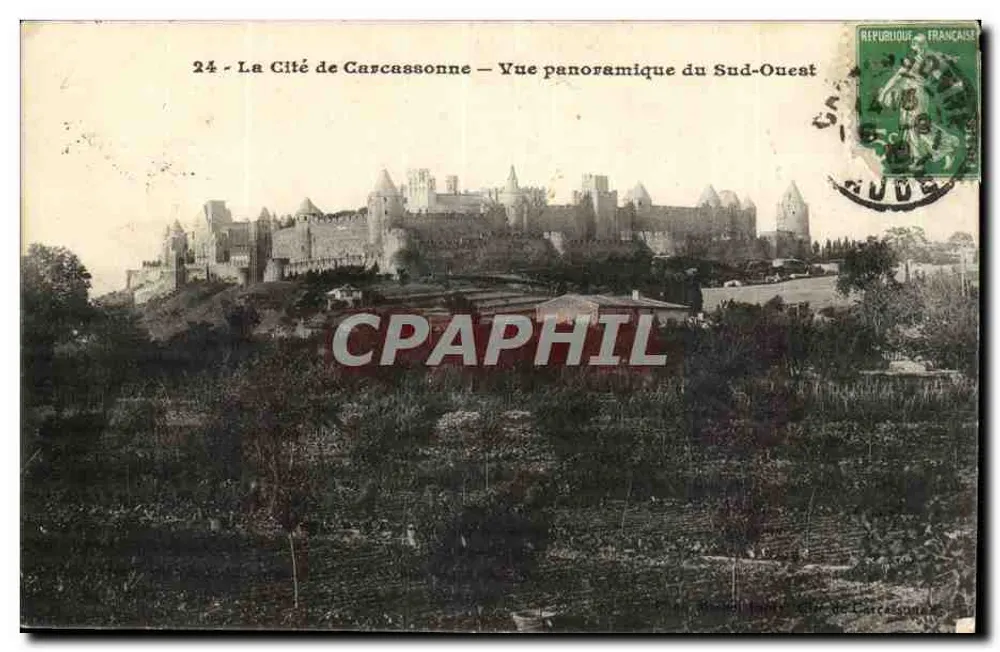Carcassonne — Panoramablick von Südwesten — Unbekannter Verlag, Nr. 24 - Vorderseite