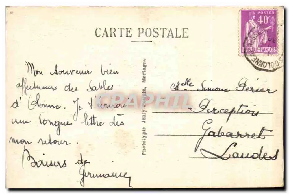 Les Sables-d'Olonne (Vendée) — A Praia com maré alta — Fototipia Jolly-Mortages, n°22 - Verso