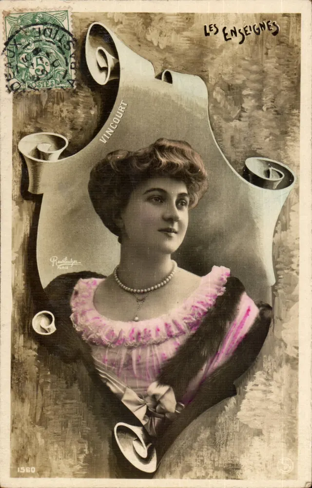 Frau in einem Kleid mit rosa Kragen — Serie 'Les Enseignes' — Vincourt, Paris - Vorderseite