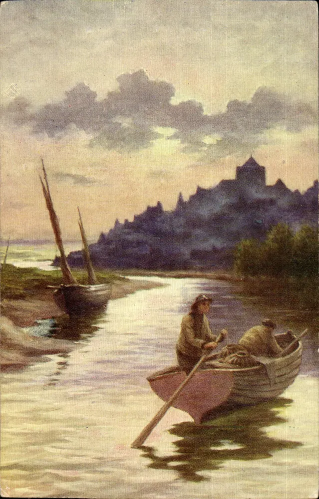 Rivierlandschap met boot — kasteel in de achtergrond — Serie 803-N. 4 - Voorkant