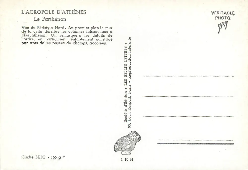 Die Akropolis von Athen — Der Parthenon — Gesellschaft der Edition « Les Belles Lettres », Paris - Rückseite