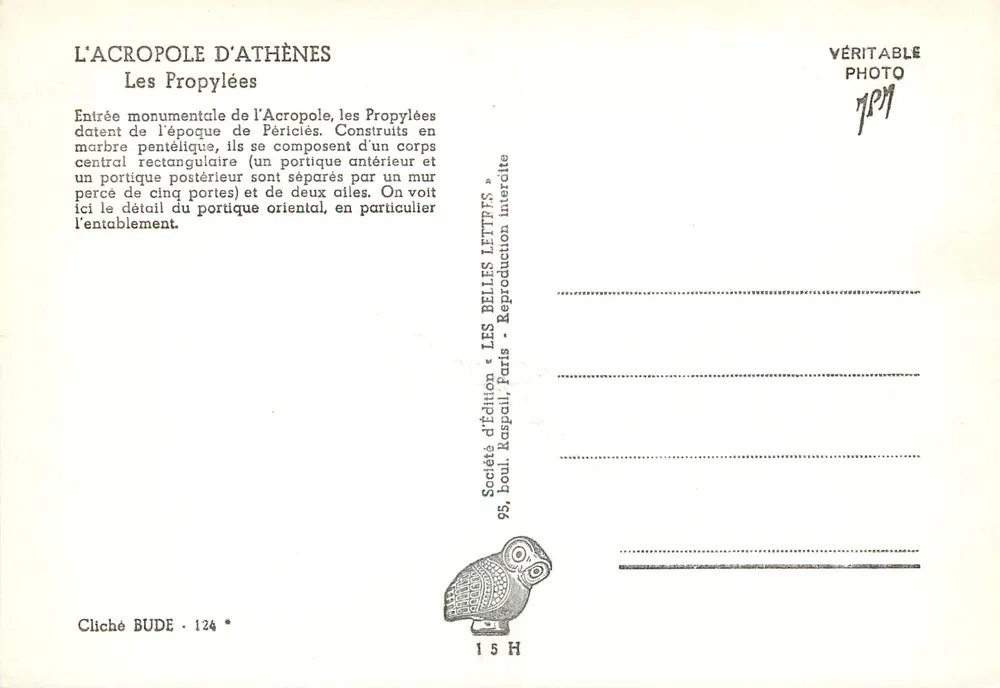 Akropolis von Athen — Die Propyläen — Verlagsgesellschaft « Les Belles Lettres », Paris - Rückseite