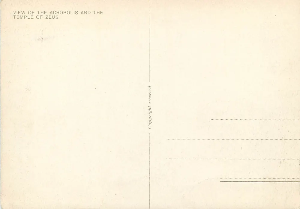 Athens — Ansicht der Akropolis und des Tempels des Zeus — V.P. (Verlag) - Rückseite