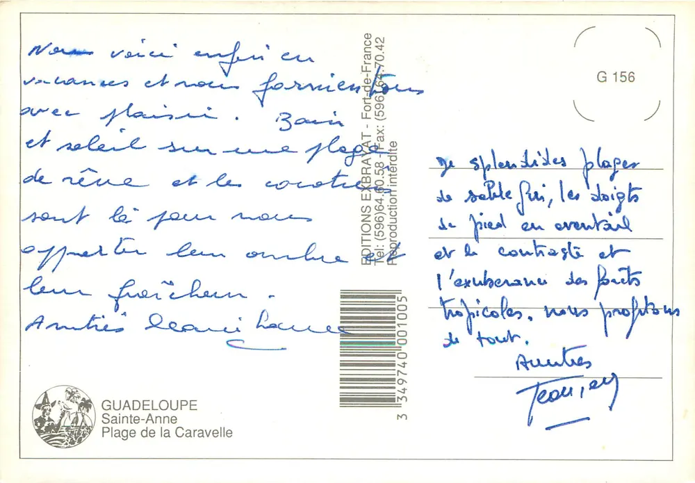 Guadeloupe, Sainte-Anne — Strand der Caravelle — Éditions Exbrarat - Rückseite