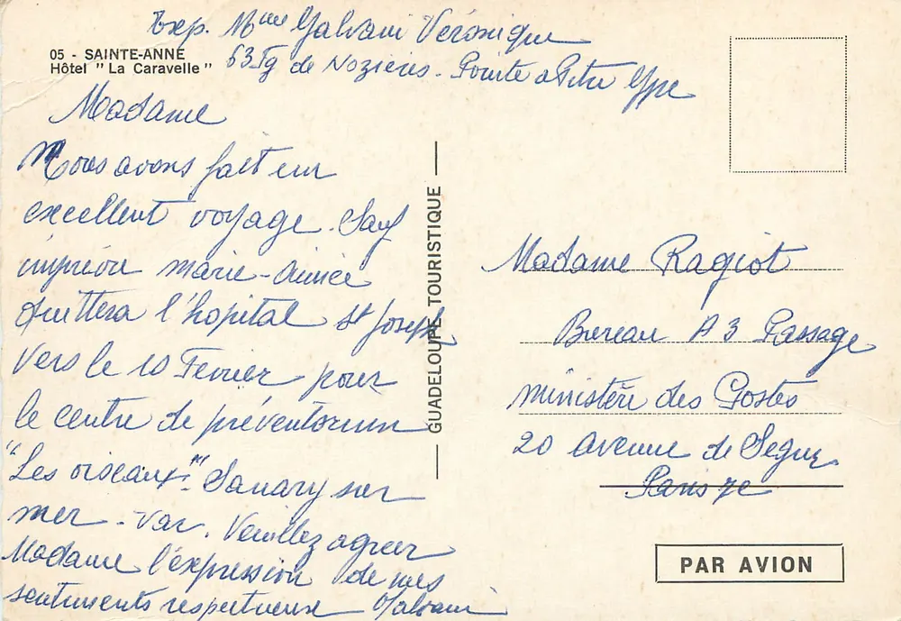 Hotel 'La Caravelle' — Sainte-Anne, Guadeloupe — uitgever Guadeloupe Touristique, n°05 - Achterkant