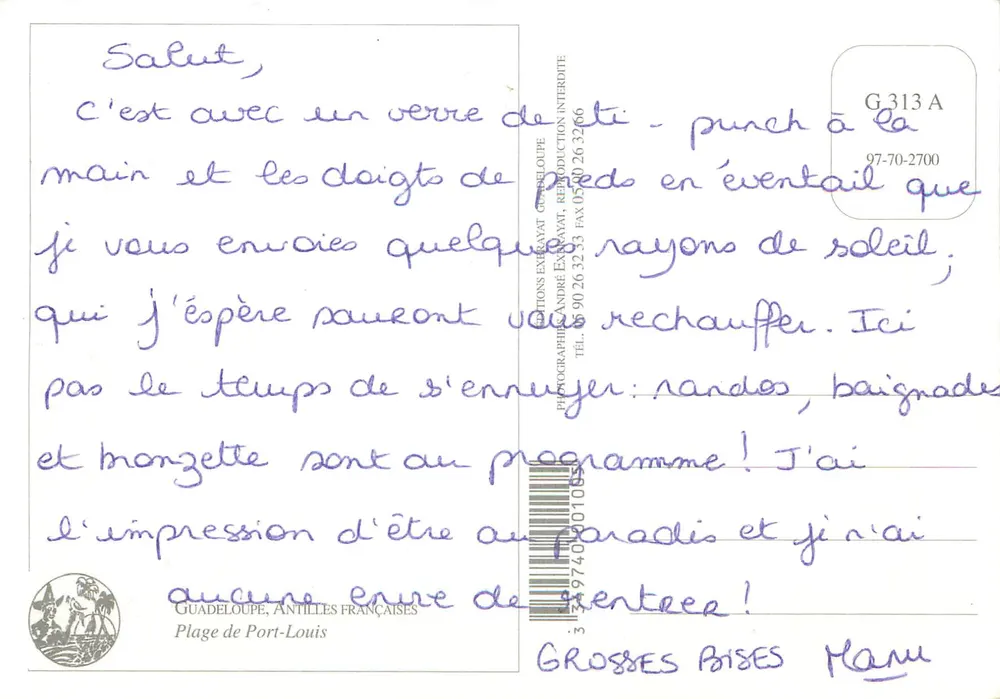 Port-Louis — Fischereiplatz mit Boot und Netz — Éditions André Exeravat, n° G 313 A - Rückseite