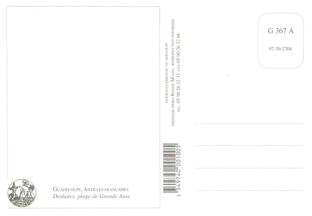 Deshayes, Grande Anse — Strand — Éditions Rossine Mazin - Rückseite