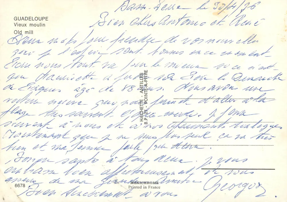 Guadalupe — Velho moinho — Hachette - Antilhas - Pointe-à-Pitre - Verso