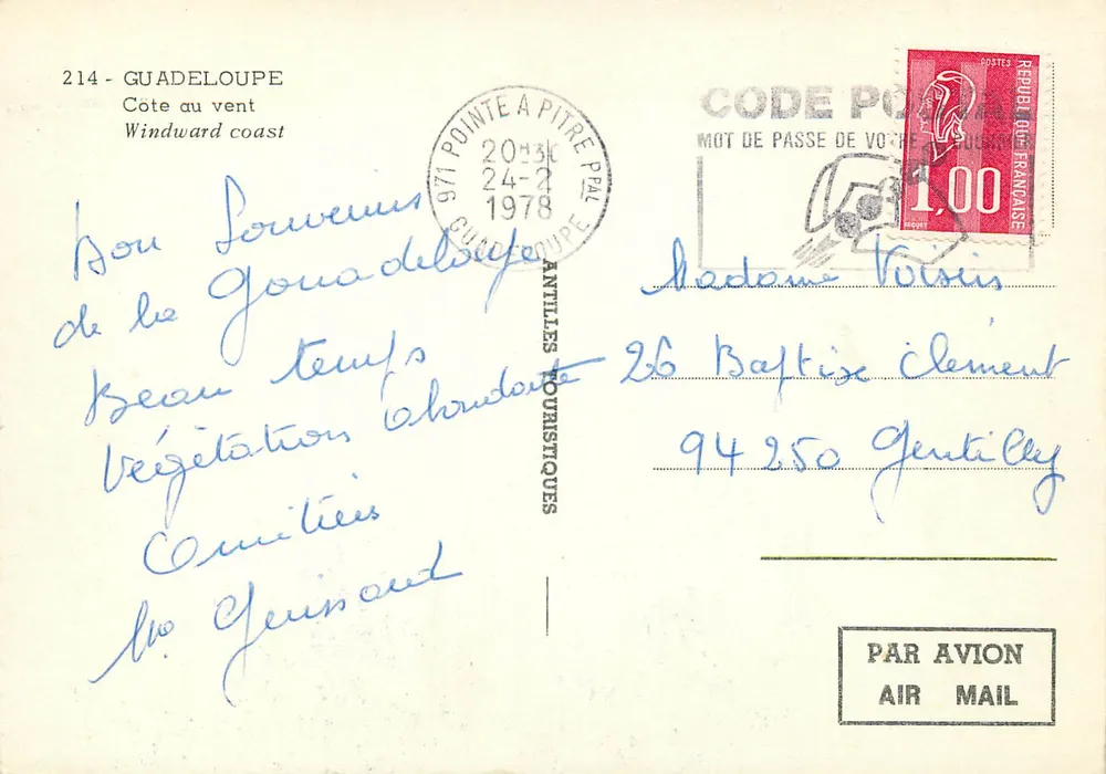 Côte au vent — Guadeloupe — Editor: Antilles Touristiques, n° 214 - Verso