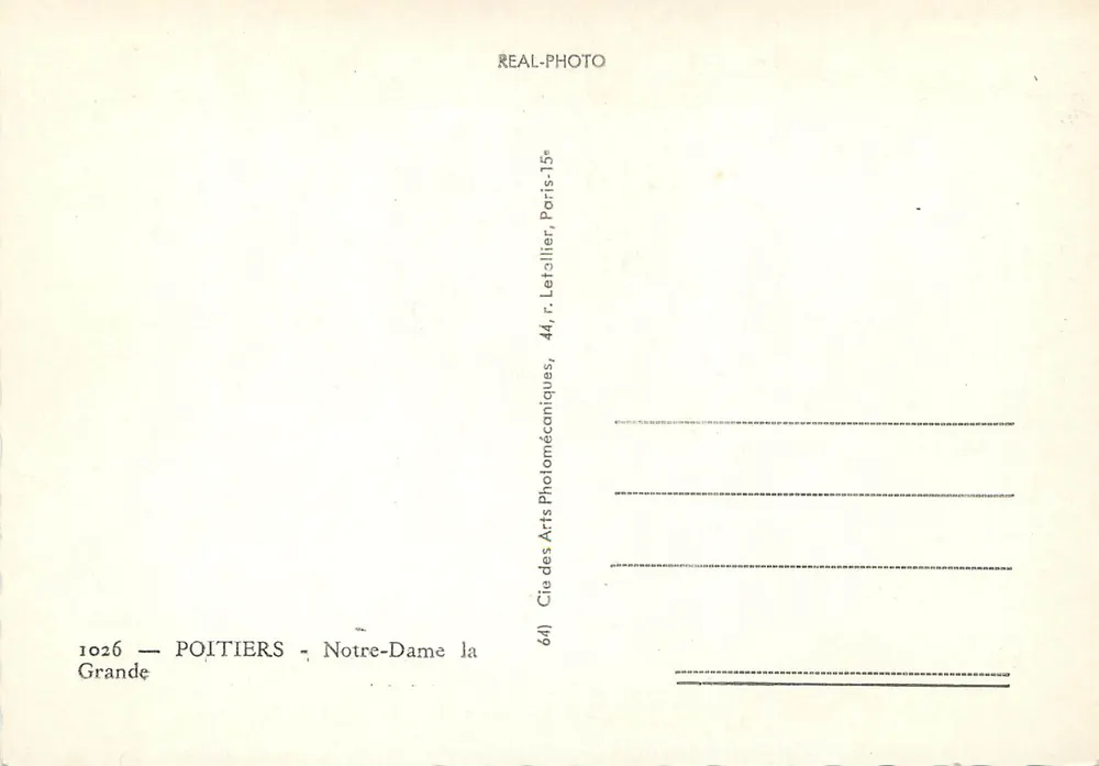 Poitiers — Notre-Dame la Grande — Sociedade das Artes Fotomecânicas, Paris - Verso