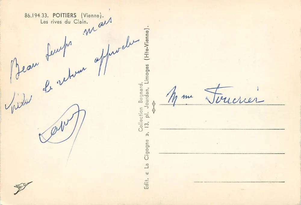 As margens do Clain — Poitiers (Vienne) — La Cigogne - Verso