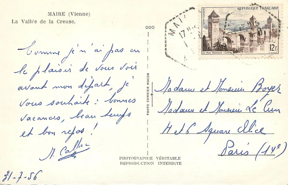 A Vale da Creuse — MAIRE (Vienne) — Foto Combier Macon - Verso