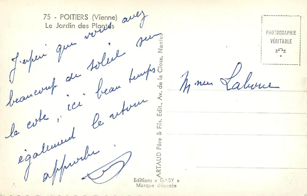 Der Botanische Garten — Poitiers (Vienne) — Editions Gaby - Rückseite