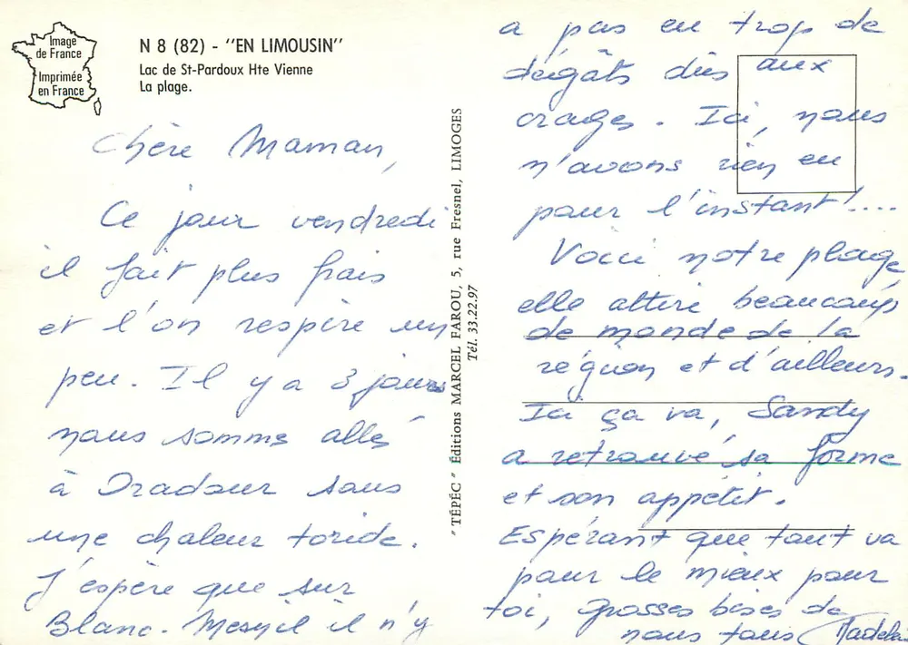 Lago de St-Pardoux — playa animada — ediciones TÉDÉC, N°8 (82) 'EN LIMOUSIN' - Reverso